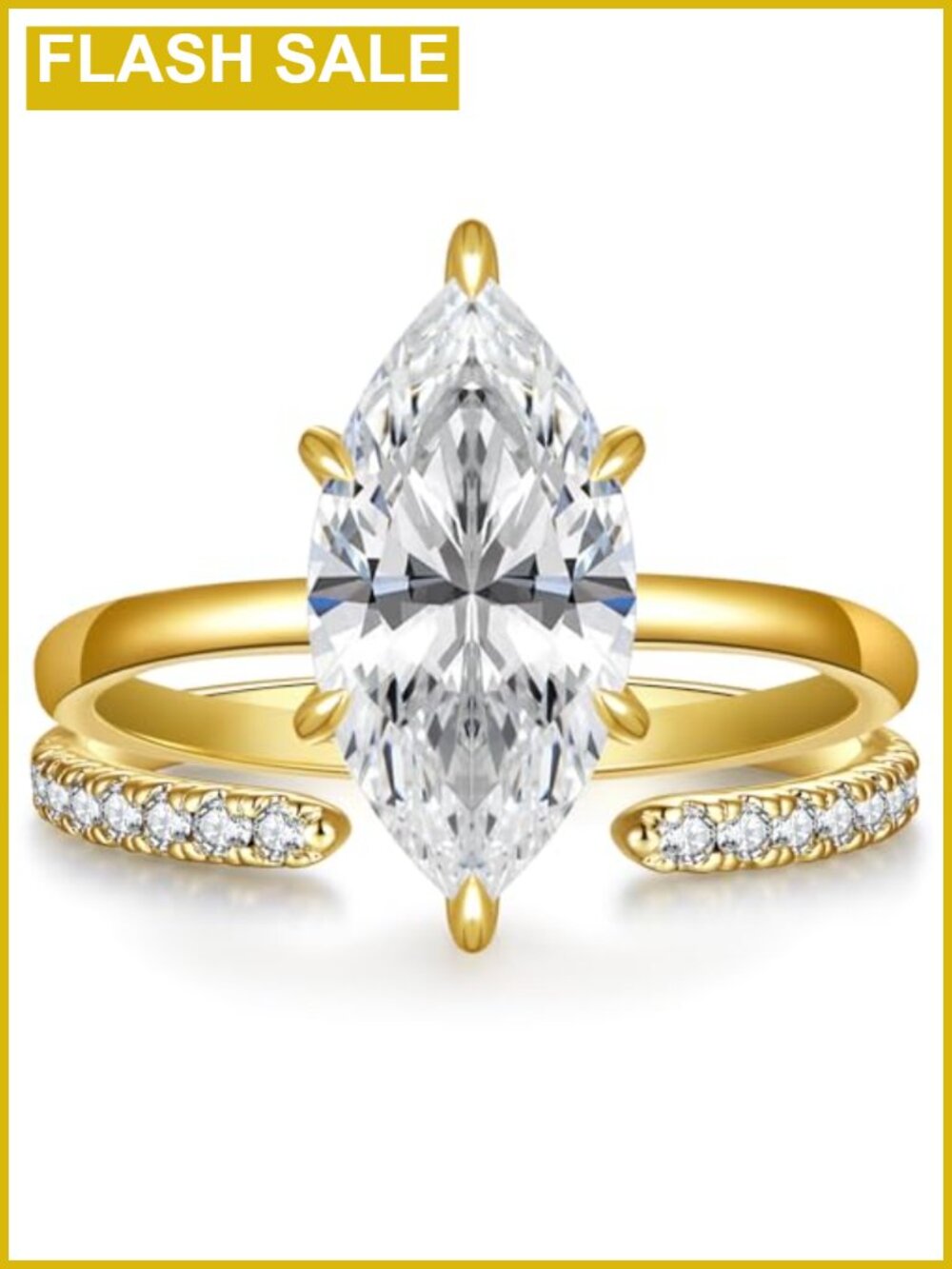 Marquise Cut Engagement Ring Set 14K Gold Plated Adjustable Cubic Zirconia
